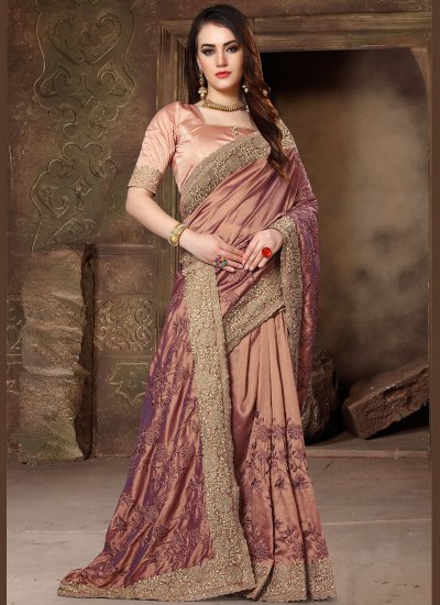 Peach Art Silk Wedding Classic Designer Saree