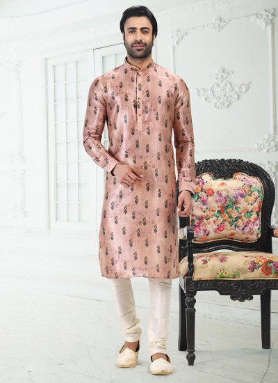 Peach Banarasi Silk Digital Print Kurta Pyjama