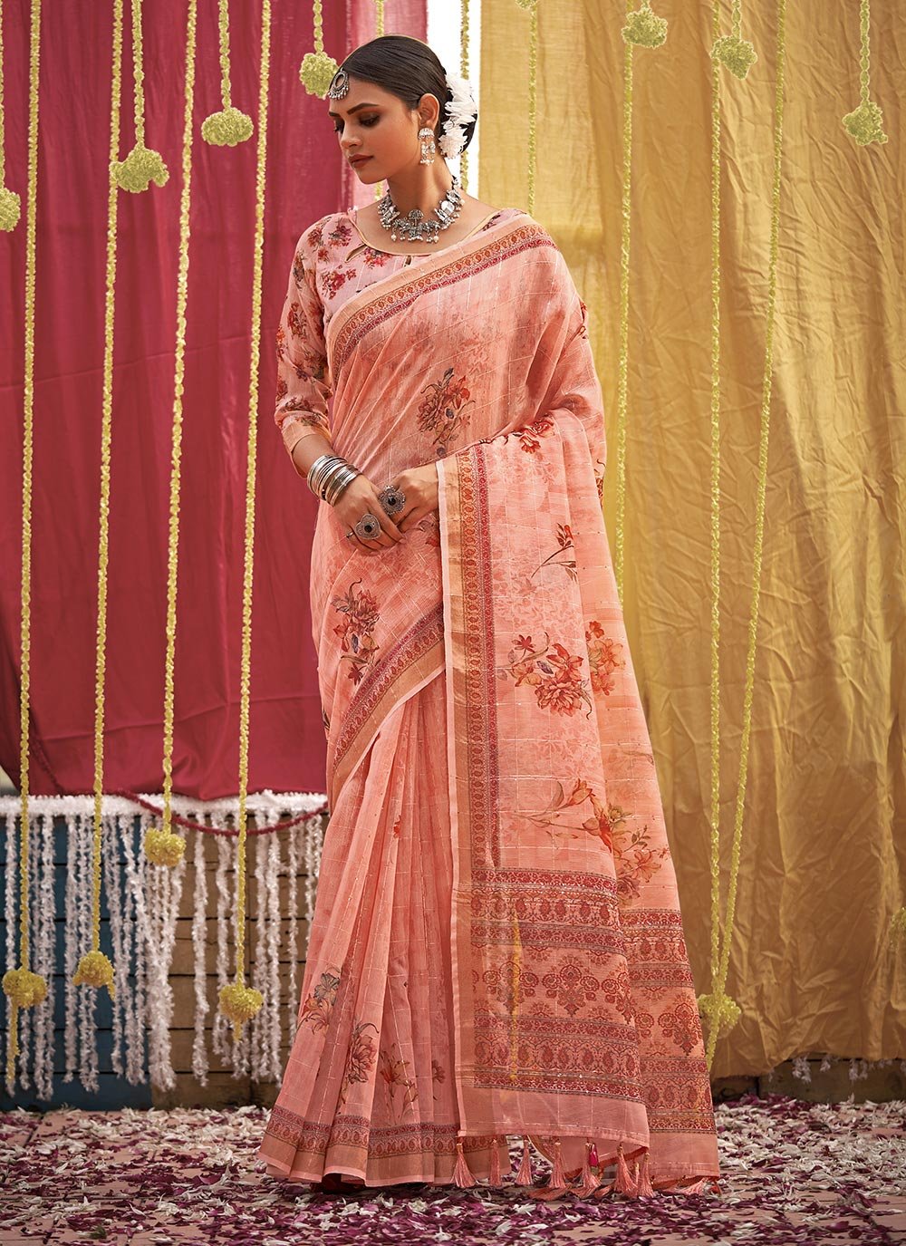 Buy Peach Color Designer Saree Online : Fiji - Saree