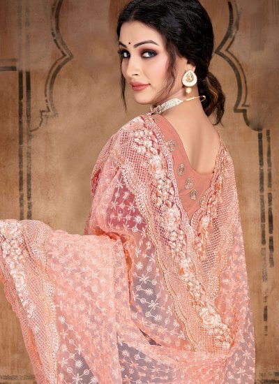 Peach Embroidered Contemporary Style Saree