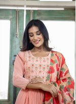 Peach Embroidered Cotton Readymade Salwar Suit