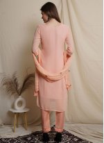 Peach Embroidered Georgette Pant Style Suit