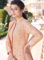 Peach Faux Georgette Readymade Anarkali Salwar Suit