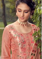 Peach Jacquard Silk Ceremonial Designer Pakistani Suit