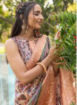 Peach Silk Engagement Designer Traditional Saree
