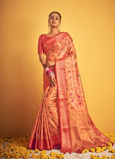 Peach Weaving Festival Designer Traditional Saree