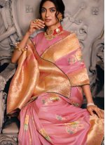 Peach Weaving Sangeet Contemporary Saree
