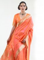 Peach Woven Kanjivaram Silk Traditional Saree