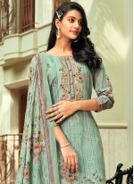 Peppy Cotton Resham Turquoise Designer Pakistani Suit