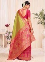Peppy Green and Pink Weaving Banarasi Silk Designer Traditional Saree