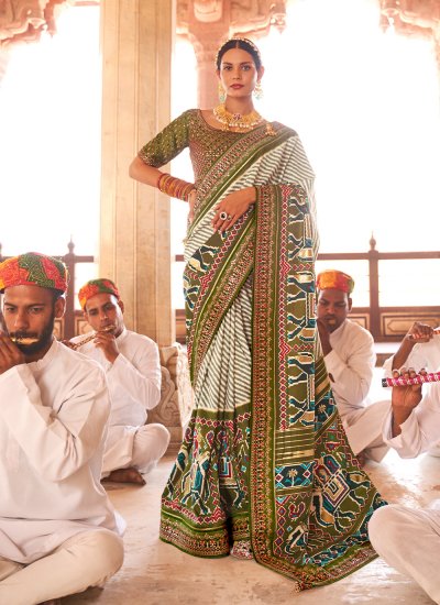 Peppy Patola Silk  Off White Traditional Designer Saree