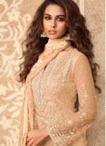 Peppy Peach Embroidered Designer Palazzo Suit