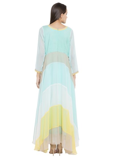 Perfect Embroidered Georgette Turquoise Designer Kurti