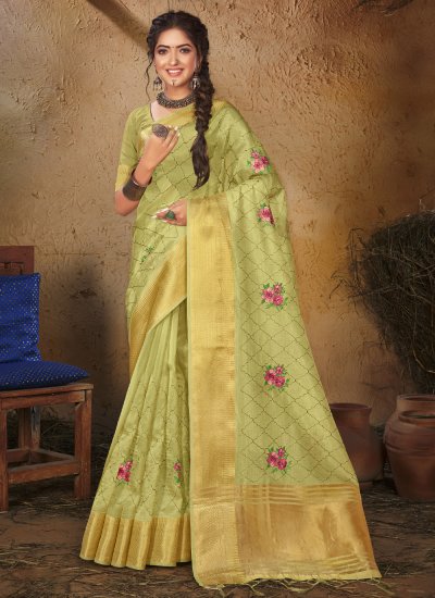 Perfect Green Printed Trendy Saree