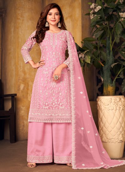 Perfect Pink Net Designer Palazzo Salwar Suit