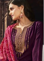 Perfect Purple Embroidered Designer Palazzo Suit