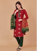 Perfect Sequins Banarasi Silk Red Salwar Suit