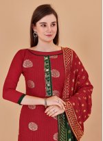 Perfect Sequins Banarasi Silk Red Salwar Suit