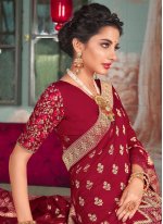 Perfect Silk Red Embroidered Traditional Saree