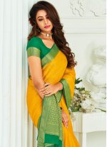 Perfect Yellow Silk Designer Traditional Saree