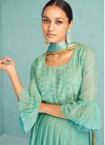 Perfervid Georgette Embroidered Sea Green Readymade Salwar Suit
