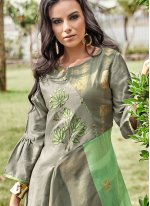 Perfervid Green and Grey Fancy Fabric Party Wear Kurti