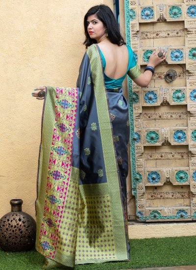 Perfervid Grey Weaving Designer Traditional Saree