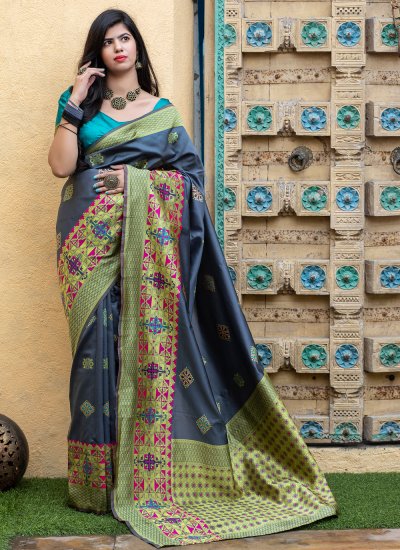 Perfervid Grey Weaving Designer Traditional Saree