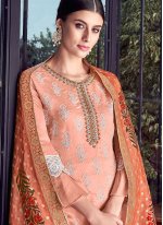 Perfervid Orange Chanderi Designer Pakistani Suit