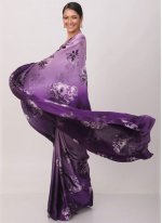 Phenomenal Abstract Print Satin Purple Shaded Saree