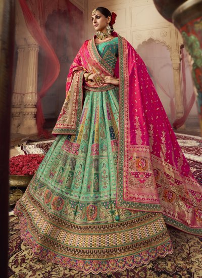Phenomenal Zari Sea Green Banarasi Silk Designer Lehenga Choli