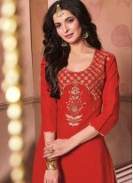 Picturesque Embroidered Red Cotton A Line Lehenga Choli