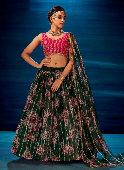 Picturesque Organza Embroidered Green Lehenga Choli