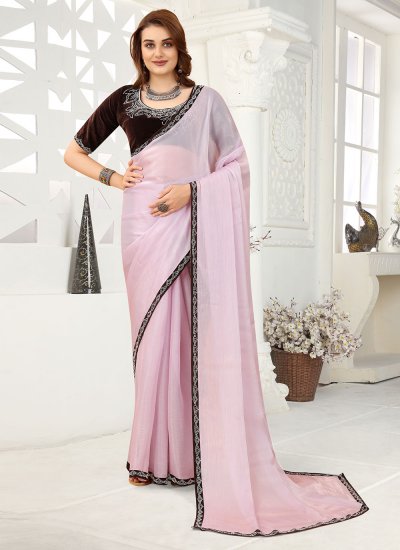 Picturesque Pink Lace Organza Saree