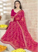 Pink Abstract Print Brasso Printed Saree