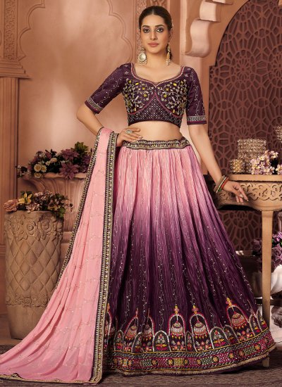 pink and purple embroidered crush designer long lehenga choli 223915