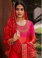 Pink and Red Satin Designer Palazzo Suit
