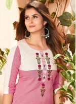 Pink and White Party Casual Kurti