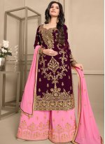 Pink and Wine Color Designer Pakistani Salwar Suit
