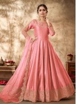 Pink Art Silk Embroidered Floor Length Anarkali Salwar Suit