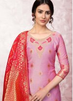 Pink Banarasi Silk Churidar Salwar Suit