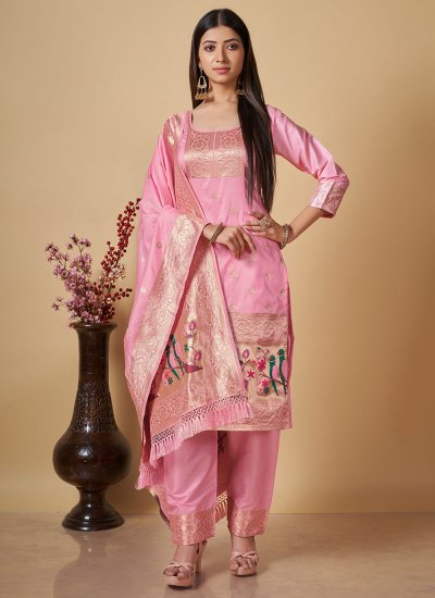 Pink Banarasi Silk Designer Salwar Kameez