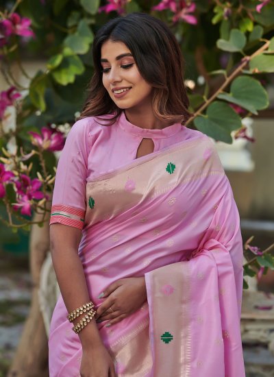 
                            Pink Banarasi Silk Sangeet Saree