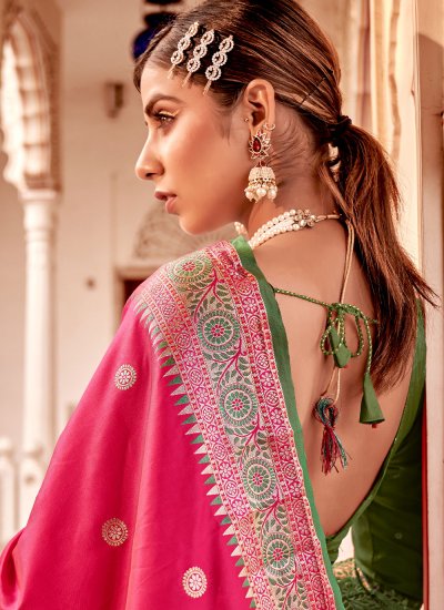 Pink Banarasi Silk Weaving Contemporary Saree