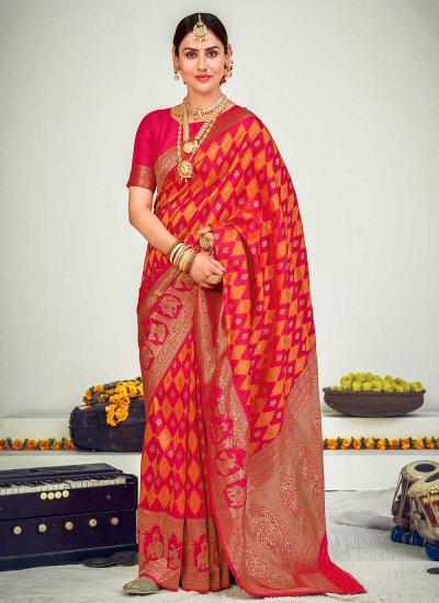Pink Banarasi Silk Weaving Designer Traditional Saree
