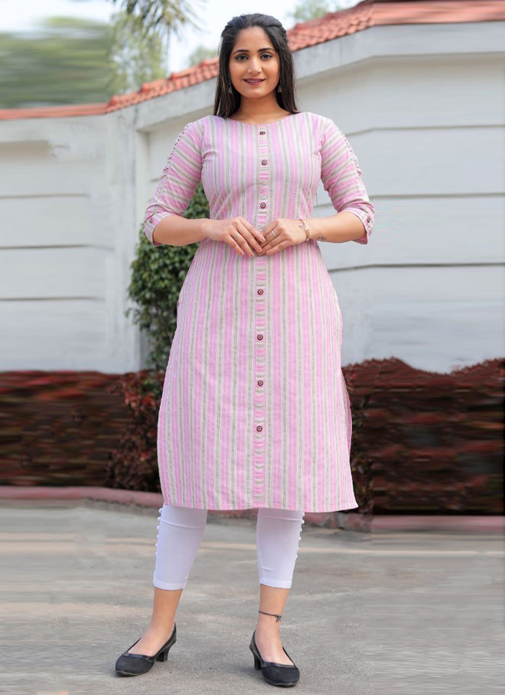 Pink Casual Cotton Designer Kurti