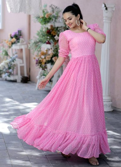 Pink Casual Readymade Gown