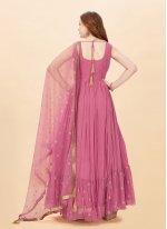 Pink Ceremonial Faux Georgette Readymade Trendy Gown 