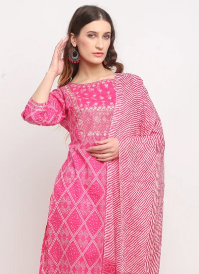 Pink Cotton Printed Trendy Salwar Kameez
