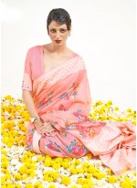 Pink Digital Print Fancy Fabric Classic Saree